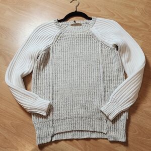 Rebecca Taylor White Beige Grey Knit Sweater Raglan Sleeves Size Small